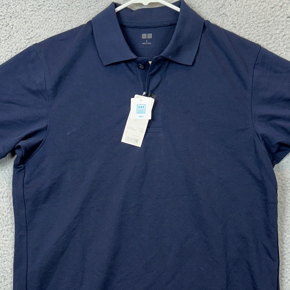 NEW Uniqlo Polo Shirt Mens Small Dry Pique Navy Blue Casual Rugby Short Sleeve